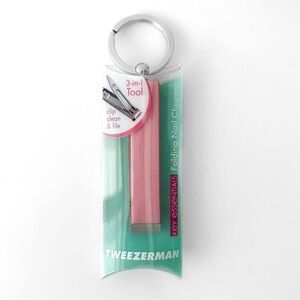 NEW Tweezerman Folding Nail File and Clipper for Key Ring Pink Leather Encasing